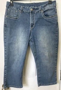 VSH crop jeans size 12 capri cute stitching flap pockets stretch missing button - Picture 1 of 5