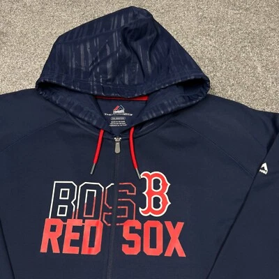 Boston Red Sox Sweatshirt Men 2XL Blue Zip Hoodie MLB Baseball Sweater Majestic - Image 1 of 4