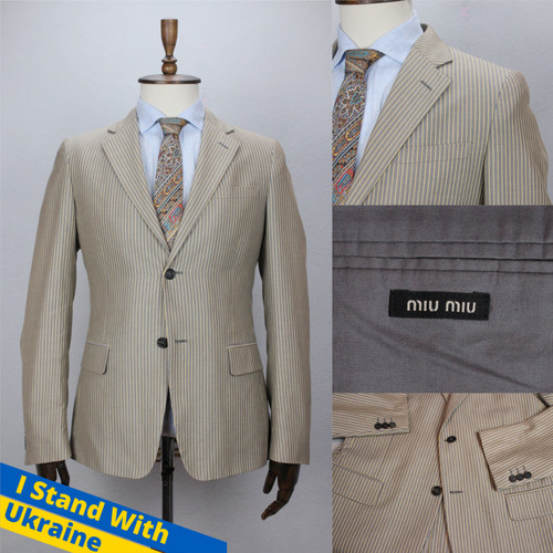 Blazer Giacca Miu Prada Beige COTONE Righe Cappotto Sportivo 50IT 40US UK