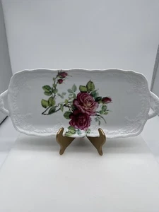 I. Godinger & Co.15x7 Beautiful Mauve Rose Loaf Tray Cottage Decor Ceramic - Picture 1 of 5