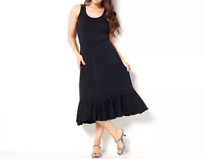 Abito midi J Jason Wu in maglia tinta unita o tinta unita con volant - Nero, Medium - Foto 1 di 1