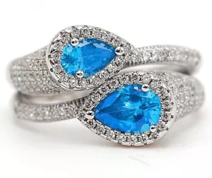 2CT Aquamarine & Topaz 925 Solid Sterling Silver Ring Jewelry Sz 6 MK1-7 - Picture 1 of 3