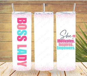 Boss Lady Women Motivates Inspires Empowers 20oz Stainless Steel Skinny Tumbler - Picture 1 of 4