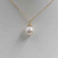 Natural 14 mm White Unusual Near Round Drip Baroque Pearl Pendant