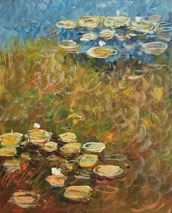 Pond-Monet style -#1, 15x11 - 100% Hand painted Oil painting on Canvas, - Picture 1 of 5