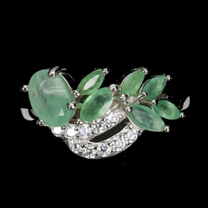 925 Sterling Silver Ring Oval Emerald 7x5mm Gemstone Jewelry Size 8 - Picture 1 of 10