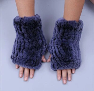 Real Rex Rabbit Fur Women's Gloves Mittens Girl Fingerless Wrist Warmer Elastic - Image 1 of 4