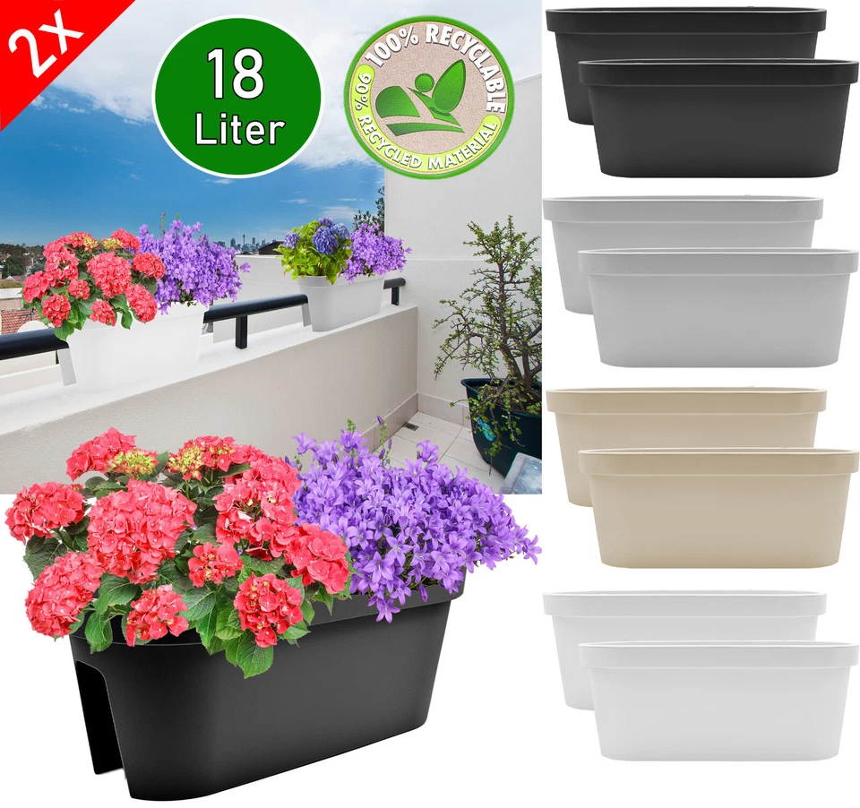 2x Balkonkasten Balkontopf Blumentopf Geländertopf Pflanztopf Railing 59cm - Bild 1 von 1