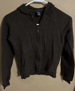 Gap Girl's Dark Brown Quilt Print Zip Up Hoodie Jacket - Size XS - Picture 1 of 7