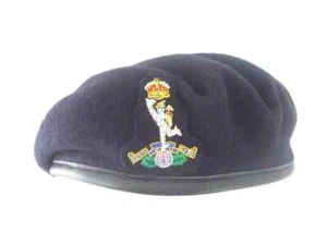 NAVY BERET ROYAL SIGNALS WO1 / OFFICER LEATHER BERET & KINGS CROWN CAP BADGE - Picture 1 of 3