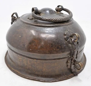 Antique Brass Kitchenware Chapati Bread Box Original Old Hand Crafted Engraved - Photo 1/9