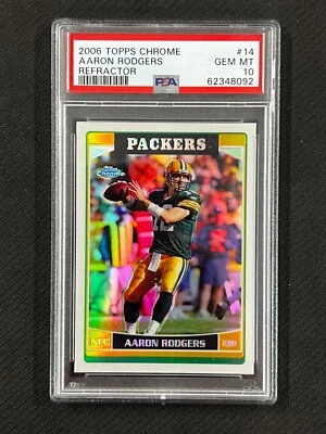 PSA 10 2006 Topps Cromo Fútbol #14 Aaron Rodgers Refractor Green Bay Packers Foto 1 de 2