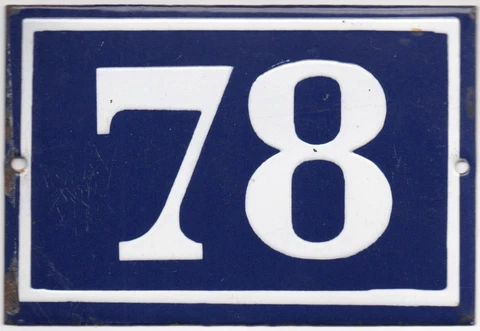 Old blue French house number 78 door gate plate plaque enamel metal sign steel Cover