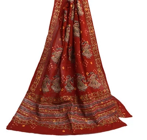 Sushila Vintage Red Scrap Dupatta 100% Pure Cotton Bandhani Printed Long Stola - Bild 1 von 9