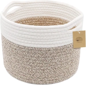 Small Rope Basket round Woven Basket with Handle 9.5X9.5X7.1 in Cute Cotton Nurs - Picture 1 of 12