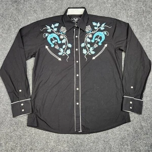El Pionero Shirt Mens Medium Black Western Pearl Snap Embroidered Cowboy Gaucho - Picture 1 of 8