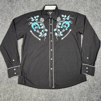 El Pionero Shirt Mens Medium Black Western Pearl Snap Embroidered Cowboy Gaucho - Image 1 of 4