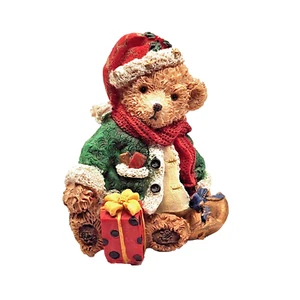Orso in resina natalizio con cappello babbo natale regali e campanelle alto 4" - Foto 1 di 6