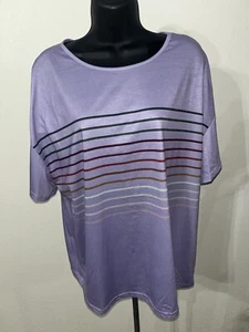 DROIMP shirt top Blouse Lavender Striped Short Sleeve women’s XL - Picture 1 of 8