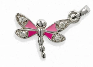 Silber 925 Damen Kinder Anhänger 18x10mm Libelle mit Zirkonia weiß, rosa gelackt - Bild 1 von 2