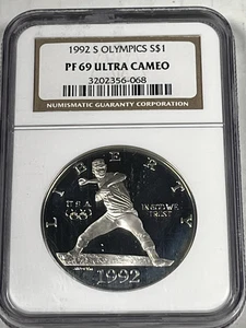 1992-S Olympics Baseball Commemorative Proof Silver Dollar NGC PF69 Ultra Cameo - Picture 1 of 2