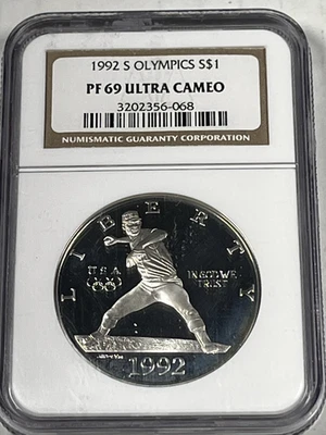 1992-S Olympics Baseball Commemorative Proof Silver Dollar NGC PF69 Ultra Cameo - Image 1 of 2