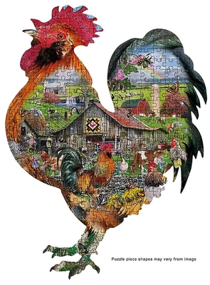 SunsOut "Rule the Roost" 1000-Piece Rooster-Shaped Jigsaw Puzzle 27"x 36" BNIB - Image 1 of 4