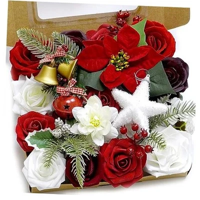 Artificial Flower Box Set Christmas red Themed Floral Merry Christmas Red - Image 1 of 4