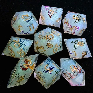 9 Polyhedral Resin Sets of DnD Dice Verdant Dragon for Dungeons Dragons RPG - Picture 1 of 3