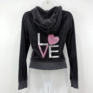 Vintage Y2K Bebe Velvet Full Zip Hoodie S Damen S LOVE Strass Grafik - Bild 1 von 14