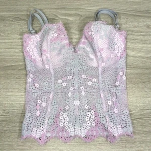 Neu mit Etikett Victoria's Secret Spitzen-Bustier-Top helllila Blumenmuster Korsett Dessous 36D - Bild 1 von 9