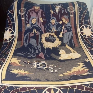 Goodwin Weavers Krippendecke Fransen Überwurf Heilige Familie 100 % Baumwolle 67”x50” - Bild 1 von 8