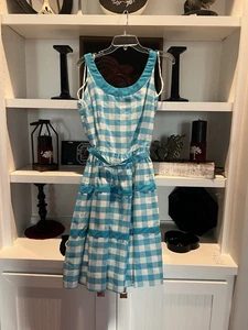Vtg 80s Ulterior Motives Dress Blue Cotton Plaid Pocket Pleated - Picture 1 of 9