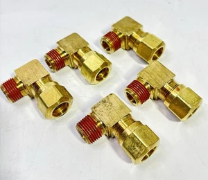 5-Brass DOT Air Brake Compression Fitting 1/2” OD Tube X 3/8” NPT Male 90* Elbow - Bild 1 von 4