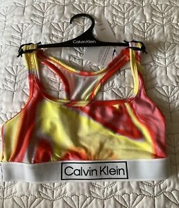 Calvin Klein Women's Bralette,  Orange & Yellow Camo Top Small  QF6768-321