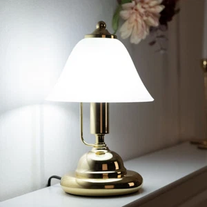 Tischlampe Antik Design Tischleuchte goldfarbig Alabaster Glas Lampe Messign - Bild 1 von 12