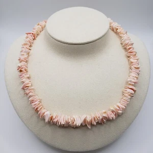 90er Puka Muschel Halskette Pfirsich Rosa Flach Muscheln 17" Fassverschluss Preppy Luau Y2K - Bild 1 von 4