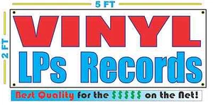 DISCOS DE VINILO LP Banner Letrero NUEVOS álbumes Reventa de música o tienda de empeños - Imagen 1 de 3