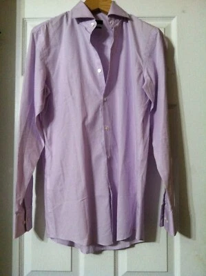 HUGO BOSS MENS NEW PURPLE 100%COTTON DRESS SHIRT SHARP FIT SIZE: 15/32-33 - Image 1 of 3