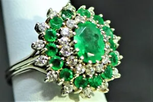 Vintage 18k Yellow Gold Diamond Emerald Woman's Cocktail Ring Lovebright Design - Picture 1 of 10