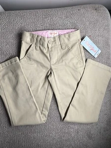New Cat & Jack Slim casual Uniform Pants Girls Size 5 Slim Beige Pockets - Picture 1 of 11