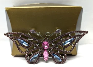 Avon Large Butterfly Pin Pink Blue Rhinestone Brooch Vintage 1999 2" x 4" - Picture 1 of 4