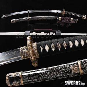 Japanese Authentic Tachi Sharp Katana Sword Clay Tempered T10 Steel Rayskin Saya - Picture 1 of 11