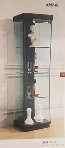 NEW BLACK MODEL 302 Glass &wood Display Cabinet Show Case Storage LOCKABLE LIGHT - Picture 1 of 8