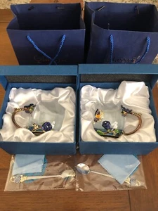 Set of 2 Glassyfi Butterfly Flower Glass Mug Tea Cup With Spoon Metal 3.5”T - Picture 1 of 5