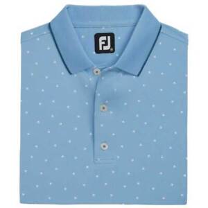 New Men's FootJoy Push Play Print Lisle Polo Golf Shirt  - Blue/White - Large