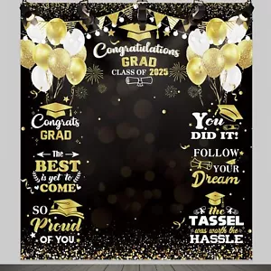 Large 79" X 71" Class of 2025 Graduation Decorations Backdrop Black and Gold ... - Picture 1 of 5