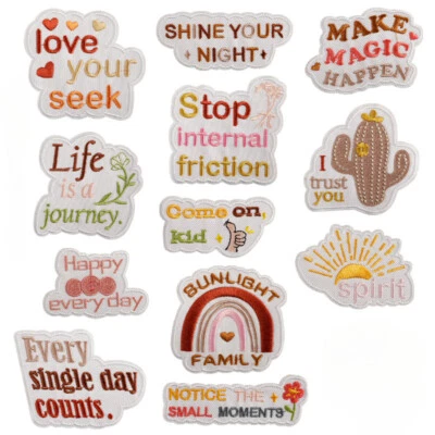 10PCS Motto Embroidery Patches Iron on Patch Repair Applique Jeans Hat Vests - Image 1 of 4