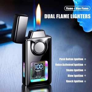 Accendino USB doppia fiamma ricaricabile contatore led lega controllo vocale luminoso - Foto 1 di 17