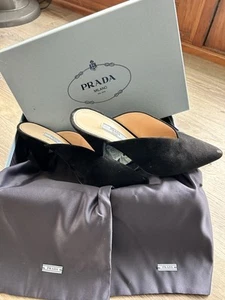 Designer Prada Calzature Donna Calico Black Heel Size 38 - Picture 1 of 8